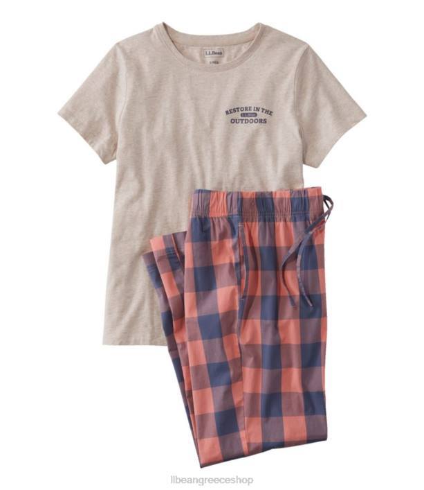 γυναίκες άνετο τέντωμα ύπνου pj set 6PHT6521 L.L.Bean είδη ένδυσης καρό σερμπέ ροδάκινο