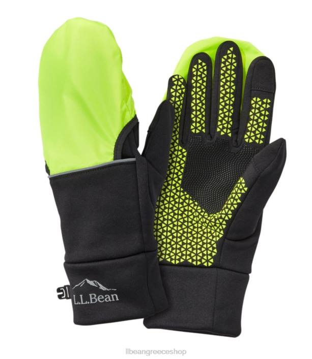 άνδρες φωτεινό ελαστικό γάντι με overmitt 6PHT801 L.L.Bean αξεσουάρ μαύρο/νέον κίτρινο