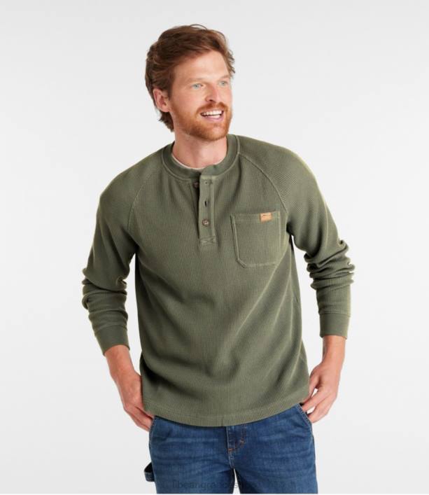 άνδρες βάφλα henley με φασόλια 6PHT7013 LLBean είδη ένδυσης βαθιά ελιά