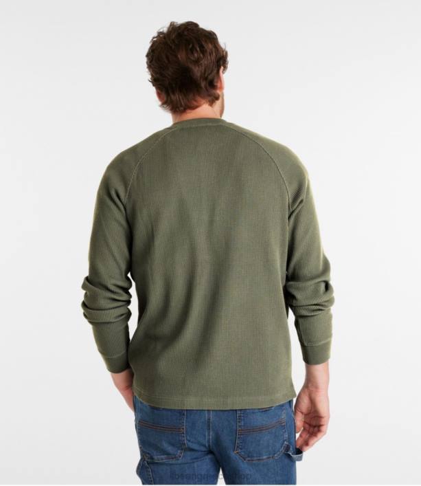 άνδρες βάφλα henley με φασόλια 6PHT7013 LLBean είδη ένδυσης βαθιά ελιά