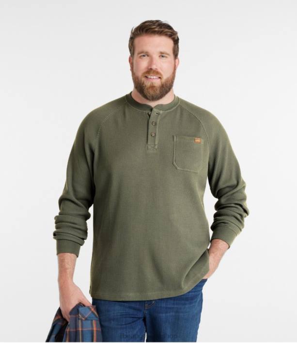 άνδρες βάφλα henley με φασόλια 6PHT7013 LLBean είδη ένδυσης βαθιά ελιά