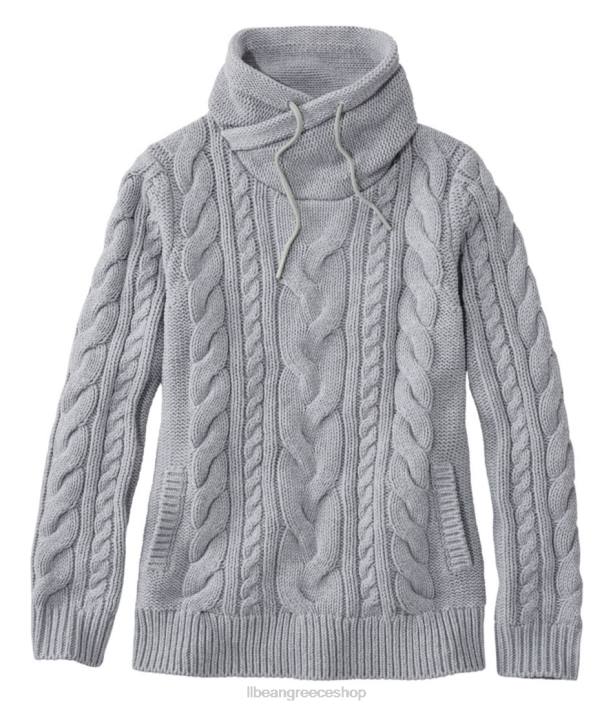 γυναίκες πουλόβερ με μικτό καλώδιο 6PHT3357 LLBean x Double L είδη ένδυσης ανοιχτό γκρι ρείκι