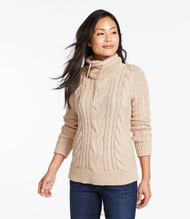 γυναίκες πουλόβερ με μικτό καλώδιο 6PHT3357 LLBean x Double L είδη ένδυσης ανοιχτό γκρι ρείκι